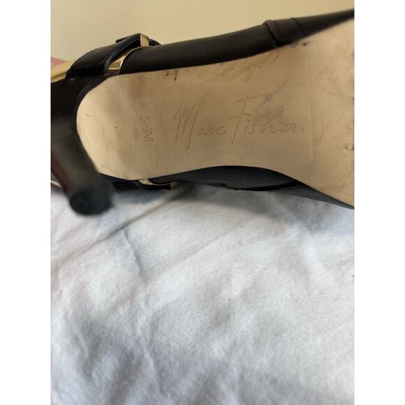 Marc Fisher Black Leather & Gold Aprille Ankle Booties Sz 5.5 Night Out Clubbing - Picture 7 of 16